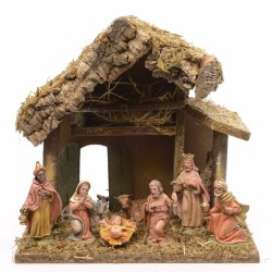 Kerststal met 8 figuren 27 x 17 x 26 cm - Kerststallen