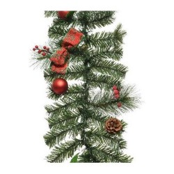 1x Groene kerst dennenslinger guirlande met rode versiering 180 cm - Guirlandes