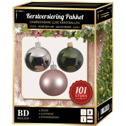 101 stuks Kerstballen mix zilver-roze-groen voor 150 cm boom - Kerstbal