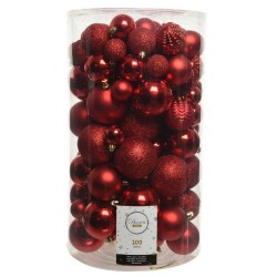 100x Rode kerstballen 4-5-6-7-8 cm kunststof mix - Kerstbal