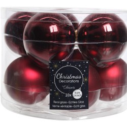 10x Donkerrode glazen kerstballen 6 cm glans en mat - Kerstbal