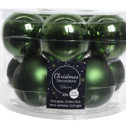 10x Donkergroene glazen kerstballen 6 cm glans en mat - Kerstbal