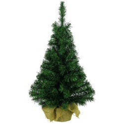 1x Volle mini kunst kerstboompjes/kunstboompjes in jute zak 35 cm - Kunstkerstboom