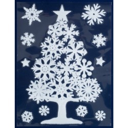1x Kerst raamversiering raamstickers witte kerstboom 29,5 x 40 cm - Feeststickers