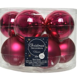 10x Bessen roze glazen kerstballen 6 cm glans en mat - Kerstbal