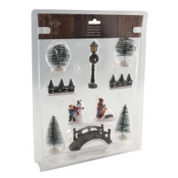 10x stuks kerstdorp accessoires figuurtjes/poppetjes en kerstboompje - Kerstdorpen