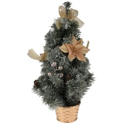 Besneeuwde Mini Kerstboom met decoratie 50 cm hoog - Goud