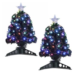 2x stuks fiber optic kerstbomen/kunst kerstbomen met gekleurde lampjes 45 cm - Kunstkerstboom