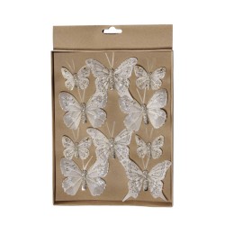 10x stuks decoratie vlinders op clip champagne diverse maten - Kersthangers