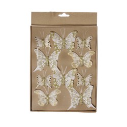 10x stuks decoratie vlinders op clip champagne diverse maten - Kersthangers
