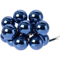 10x Donkerblauwe mini kerstballen kerststukje stekers 2 cm glans - Kerststukjes