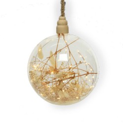 1x stuks verlichte glazen kerstballen met 30 lampjes koper/warm wit 14 cm - kerstverlichting figuur