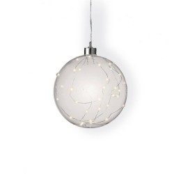 1x stuks verlichte glazen kerstballen met 40 lampjes zilver/warm wit 20 cm - kerstverlichting figuur