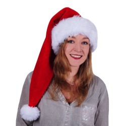 Luxe lange kerstmuts rood/wit van pluche voor volwassenen 78 cm - Kerstmutsen