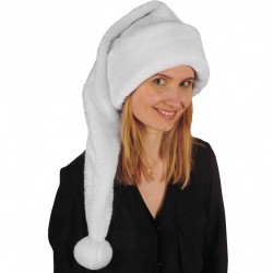 Luxe lange kerstmuts wit/zilver van pluche voor volwassenen 75 cm - Kerstmutsen