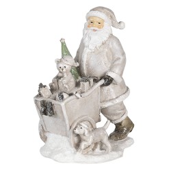 Clayre & Eef Beeld Kerstman 12x8x15 cm Zilverkleurig Kunststof Kerstdecoratie Zilverkleurig Kerstdecoratie