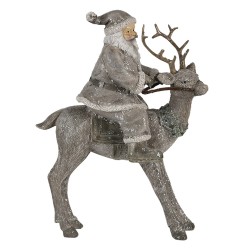 Clayre & Eef Beeld Kerstman 16x8x21 cm Grijs Kunststof Kerstdecoratie Grijs Kerstdecoratie