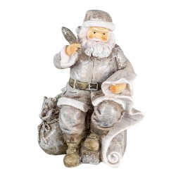 Clayre & Eef Beeld Kerstman 10x7x13 cm Grijs Kunststof Kerstdecoratie Grijs Kerstdecoratie