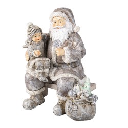 Clayre & Eef Beeld Kerstman 15x10x16 cm Grijs Kunststof Kerstdecoratie Grijs Kerstdecoratie