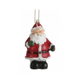 1x Kersthangers beeldjes kerstman met groene handschoenen 8 cm - Kersthangers