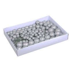 100x Zilveren glitter mini kerstballen stekers kunststof 2, 3 en 4 cm - Kerststukje maken onderdelen