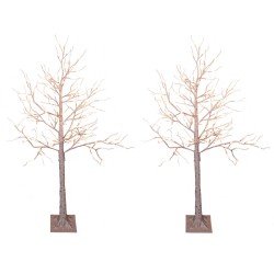 2x stuks verlichte figuren witte lichtboom/metalen boom/berkenboom met 120 led lichtjes 130 cm - kerstverlichting figuur
