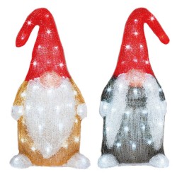 2x stuks kerstverlichting led figuren voor buiten gnome/dwerg 44 cm met 60 lampjes helder wit - kerstverlichting figuur