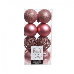 Box a 16 kerstballen kunststof mix open Ø6cm wilde roos