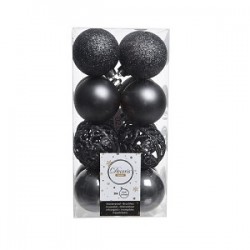Box a 16 kerstballen kunststof mix Ø6cm Steengrijs