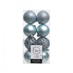 Box a 16 kerstballen kunststof mix Ø6cm blauw mist