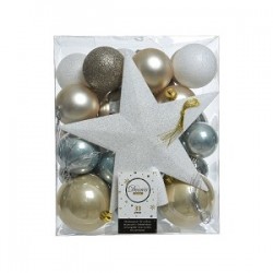 Box a 33 kerstballen kunststof inclusief piek