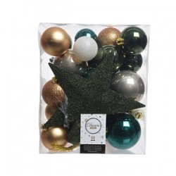 Box a 33 kerstballen kunststof met piek