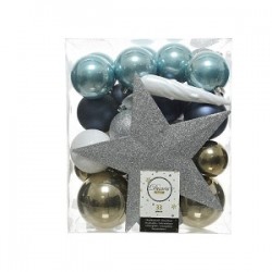Decoris Kerstballen set met piek 33 delig kunststof