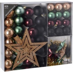Kerstballen versierset kunststof 45 delig groen/goud/marsala/zwart