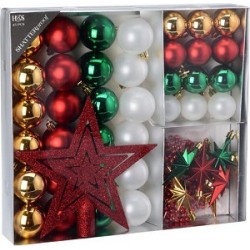 Kerstballen versierset kunststof 45 delig klassieke kerstkleuren
